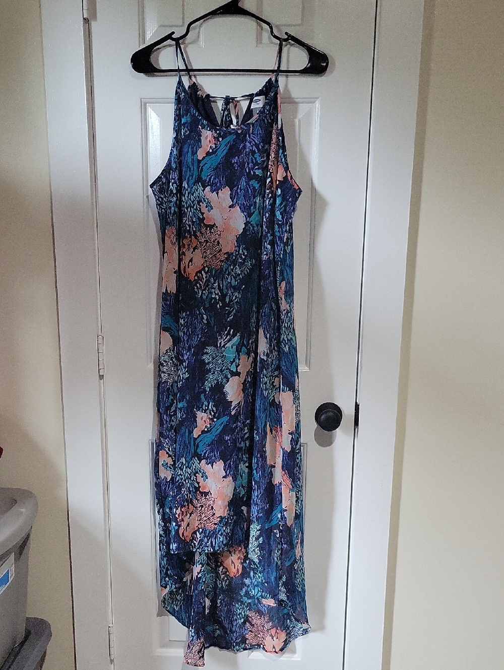 Old Navy Women's Navy Floral High-Low Dress with Peach Accents